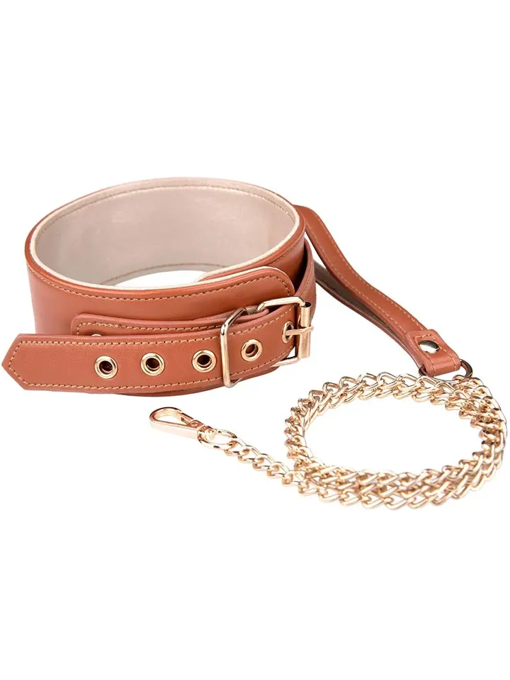 Blaze Elite Halsband & Kette aus cognacfarbenem veganen Leder - Halsband & Leine 1