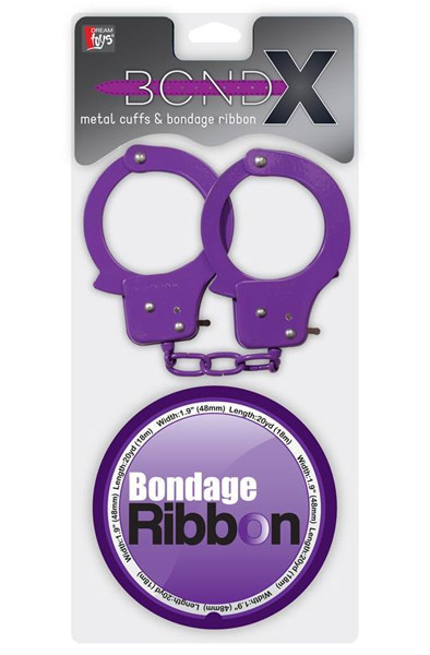 Bondx Metal Cuffs And Ribbon Purple - Handschellen 2
