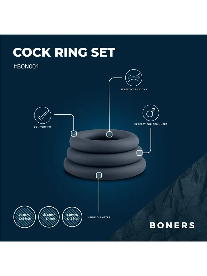 Boners 3-teiliges Cockring-Set Grau - Cockring-Set 2 [full]