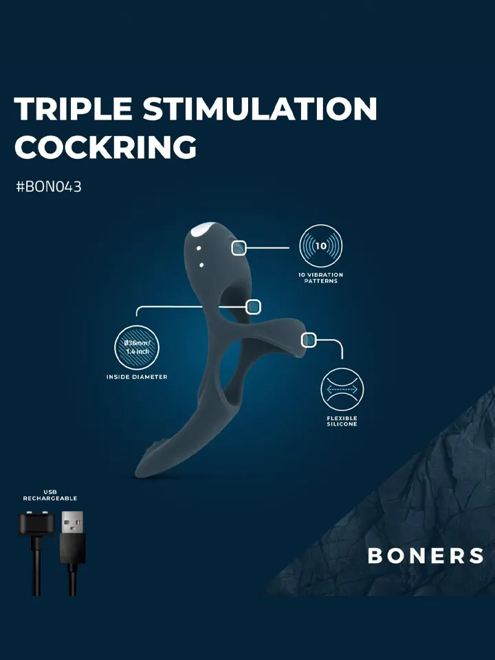 Boners Triple Vibrating Cockring – Blau - Vibrierender Penisring 2 [full]