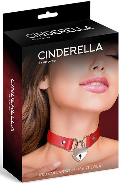 Collar mit Herzschloss aus veganem Leder Rot - BDSM Halsband 3