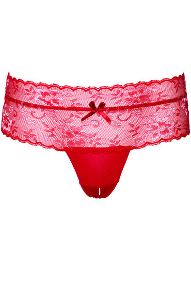 Crotchless Hochtaillierter String Rot - Slip ouvert 3