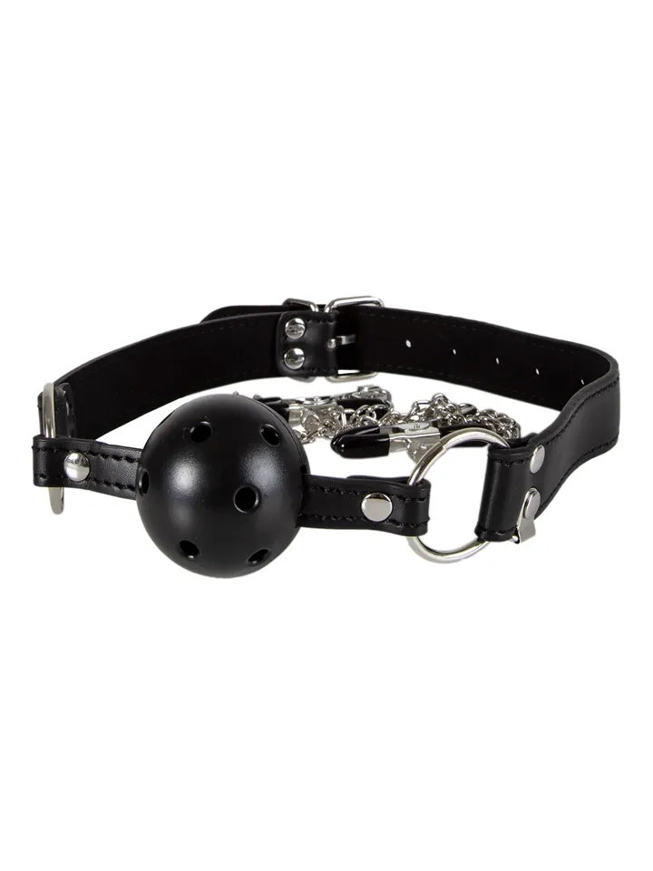 Diabolique Black Gag With Nipple Clamps - Knebelball mit Brustklammern 2 [full]