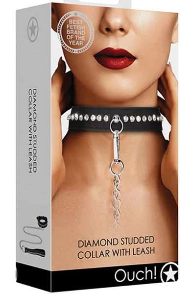 Diamond Studded Collar With Leash - Halsband & Leine 3