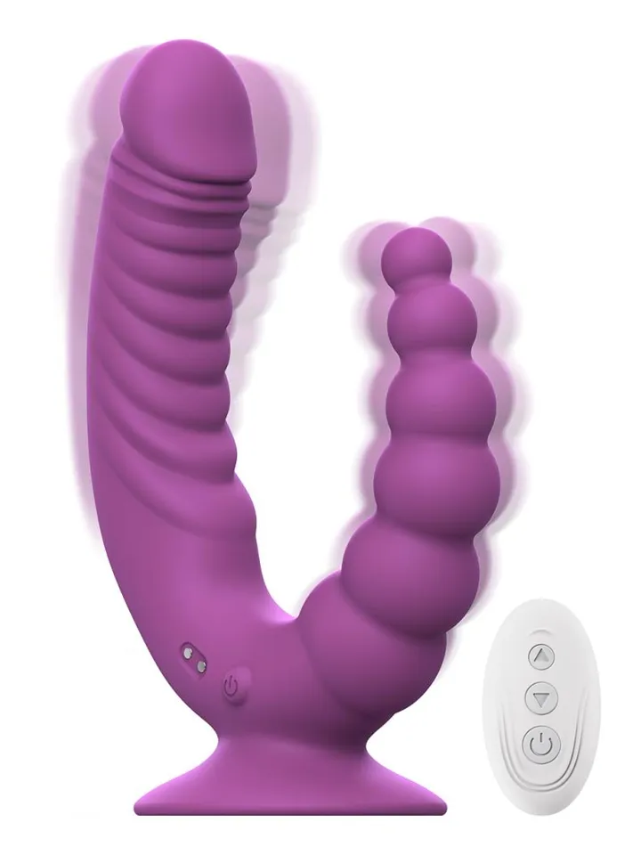 Doppelvibrator mit Saugnapf & Fernbedienung - Vibrierender Doppel-Dildo 1 [full]