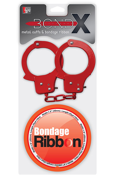 Dream Toys Bondx Metal Cuffs & Ribbon Red - Handschellen 2