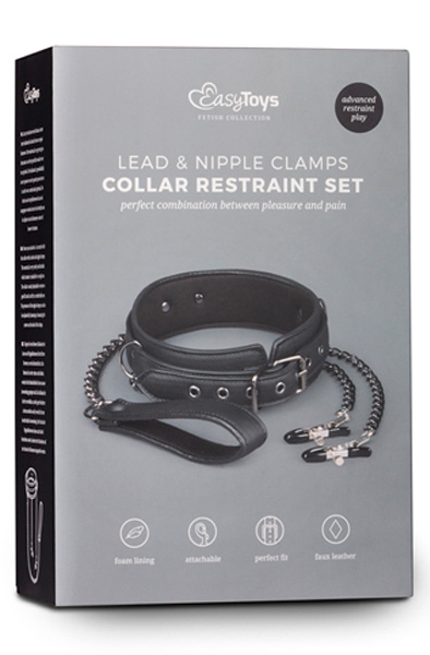 Easytoys Lederhalsband mit Nippelketten - Halsbänder mit Brustklammern 2