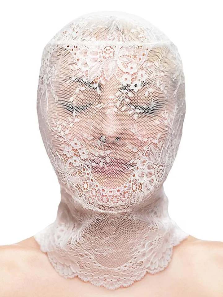Fetish & Fashion Spitzenhaube Weiß - BDSM Maske 1 [full]