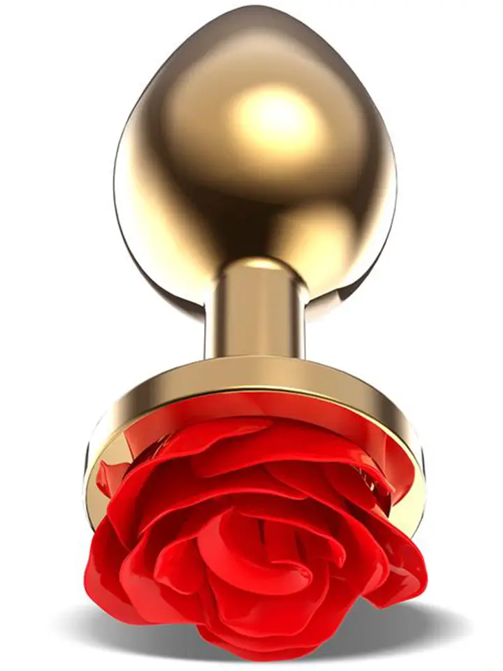 Goldener Metall-Analplug mit roter Rose – Medium - Analplug aus Metall 1