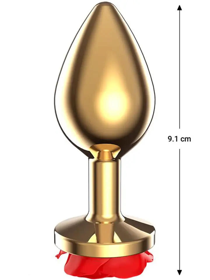 Goldener Metall-Analplug mit roter Rose – Medium - Analplug aus Metall 2
