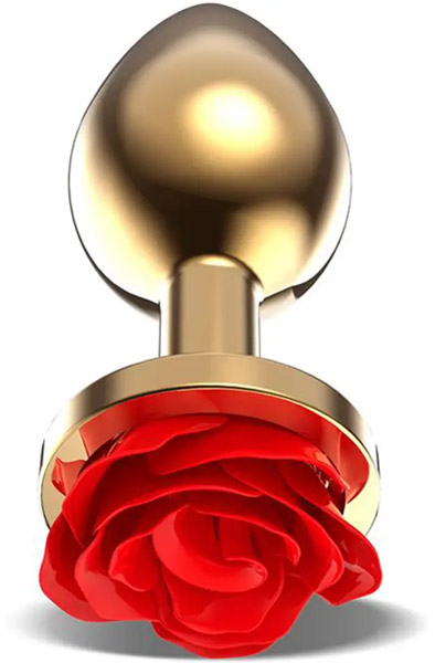 Goldener Metall-Analplug mit roter Rose (S) - Analplug aus Metall 1