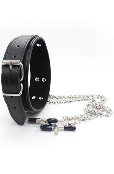 Halsband mit Brustwarzenklemmen & Metallkette - Halsbänder mit Brustklammern 2