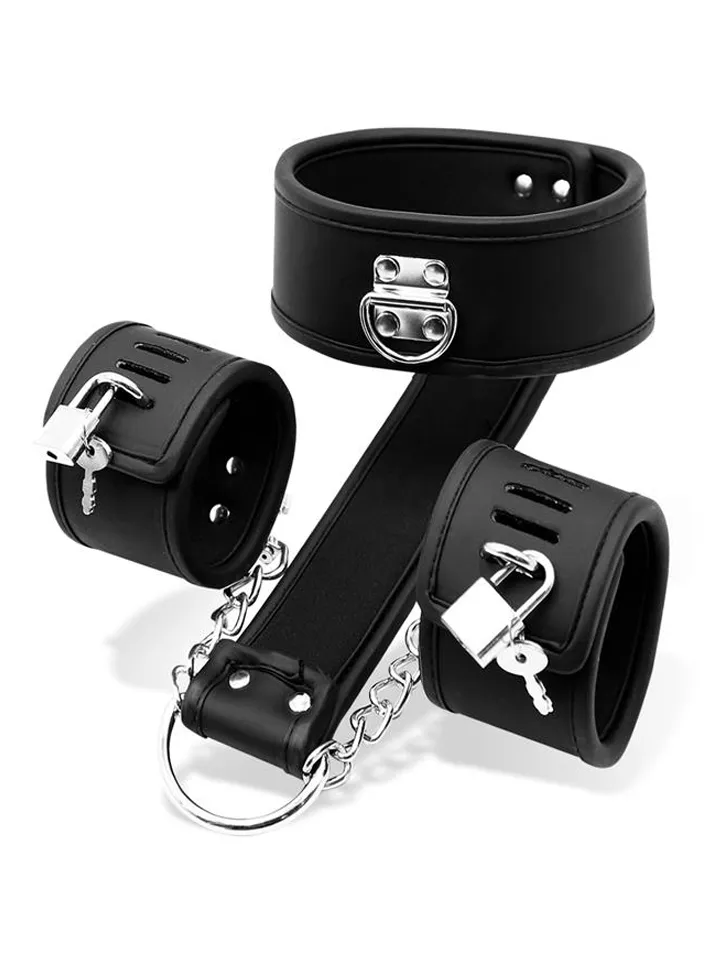 Halsband- und Handfesseln-Set aus veganem Leder - Handschellen 1 [full]