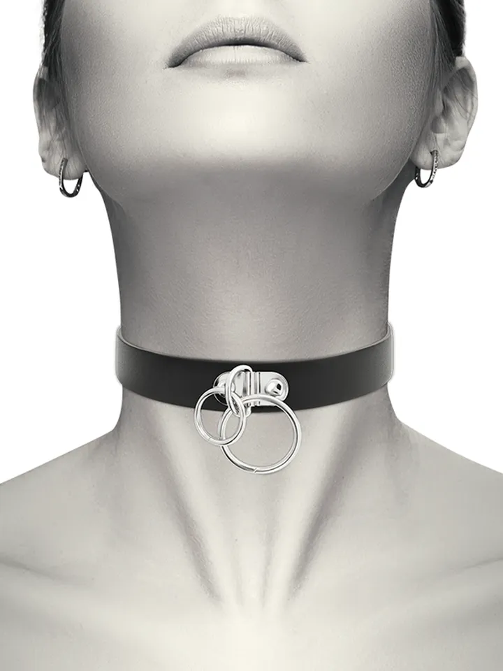 Hand Crafted Halsband aus veganem Leder mit Doppelring - BDSM Halsband 1 [full]