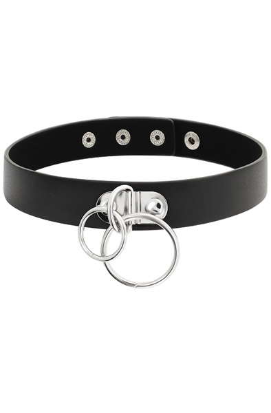 Hand Crafted Halsband aus veganem Leder mit Doppelring - BDSM Halsband 2