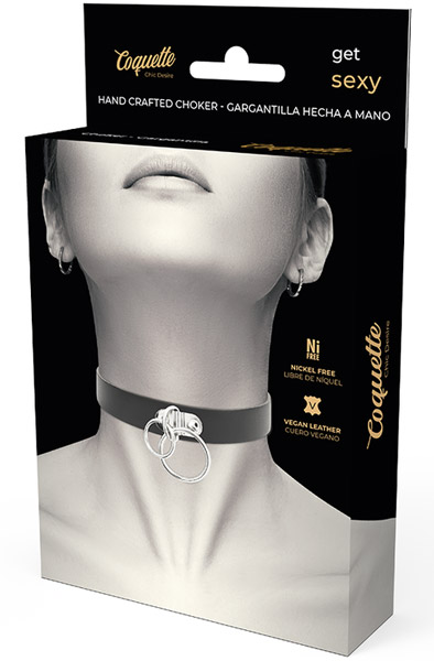 Hand Crafted Halsband aus veganem Leder mit Doppelring - BDSM Halsband 3