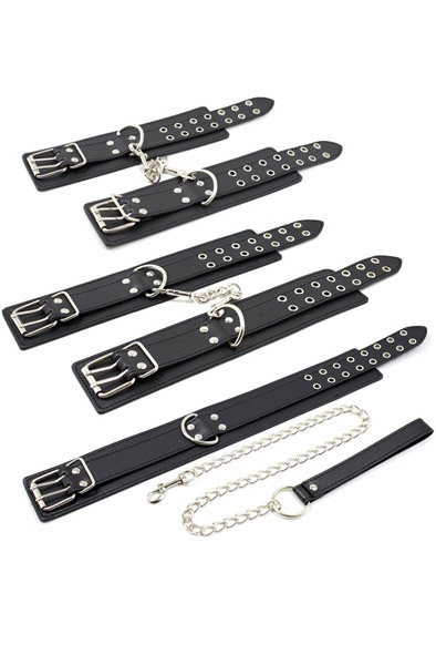 Handcuff & Collar Kit Double Pin Black - Hand- und Fußfesseln 2
