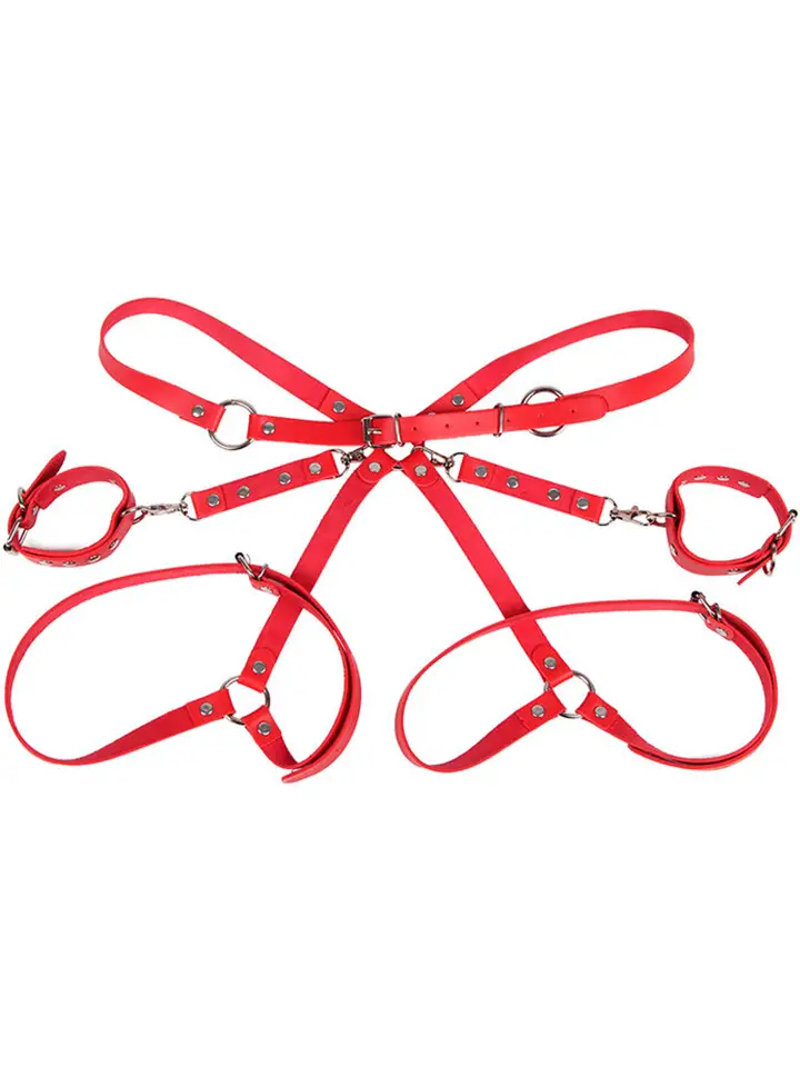 Handschellen mit Bondage-Gürtel Rot One Size - Hand- und Fußfesseln 4