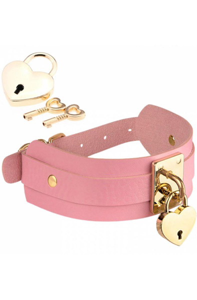 Herz Schloss & Schlüssel Halsband Pink - BDSM Halsband 2
