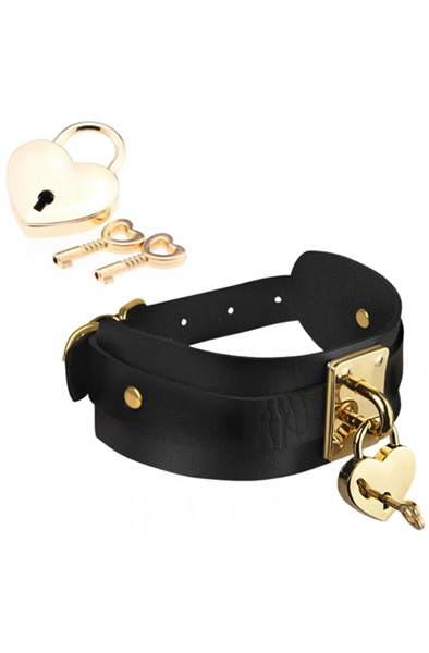 Herz Schloss & Schlüssel Halsband Schwarz - BDSM Halsband 2