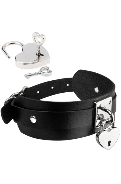 Herz Schloss & Schlüssel Halsband Silber/Schwarz - BDSM Halsband 2