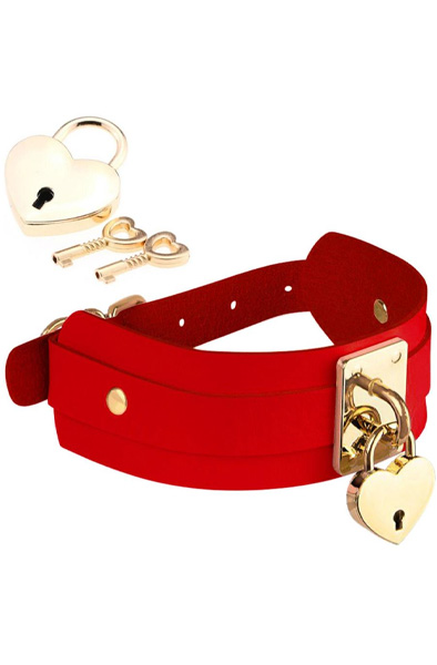 Herz Schloss & Schlüssel Halsband Silber/Schwarz - BDSM Halsband 2