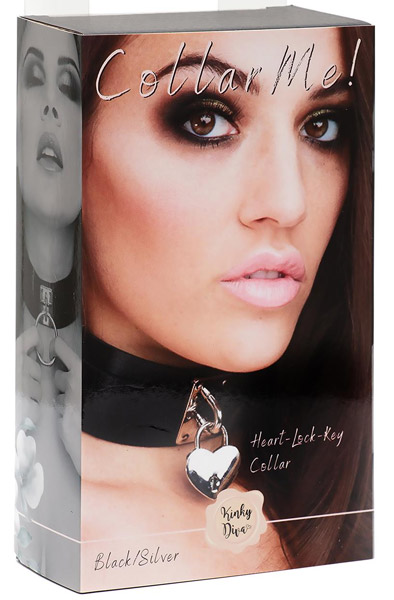 Herz Schloss & Schlüssel Halsband Silber/Schwarz - BDSM Halsband 4