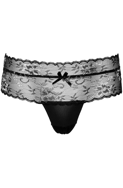 High-Waist Blumenspitze String Schwarz - Spitzenhöschen 3