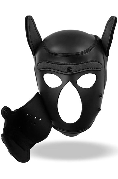 Hunde Maske mit abnehmbarem Maulkorb Schwarz M - BDSM Maske 3