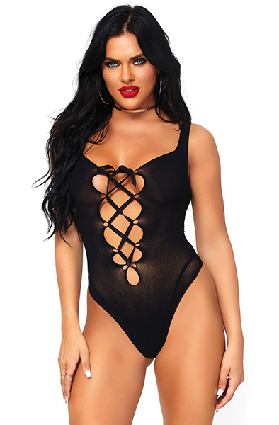 Leg Avenue Blickdichter Teddy mit Schnürung und String - Teddy Korsett 3