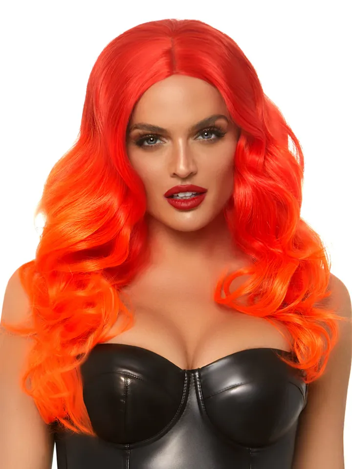 Leg Avenue Ombre Long Wavy Wig Orange - Perücke 1 [full]