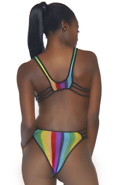 Leg Avenue Regenbogen-Fischnetz Bodysuit - Teddy 2