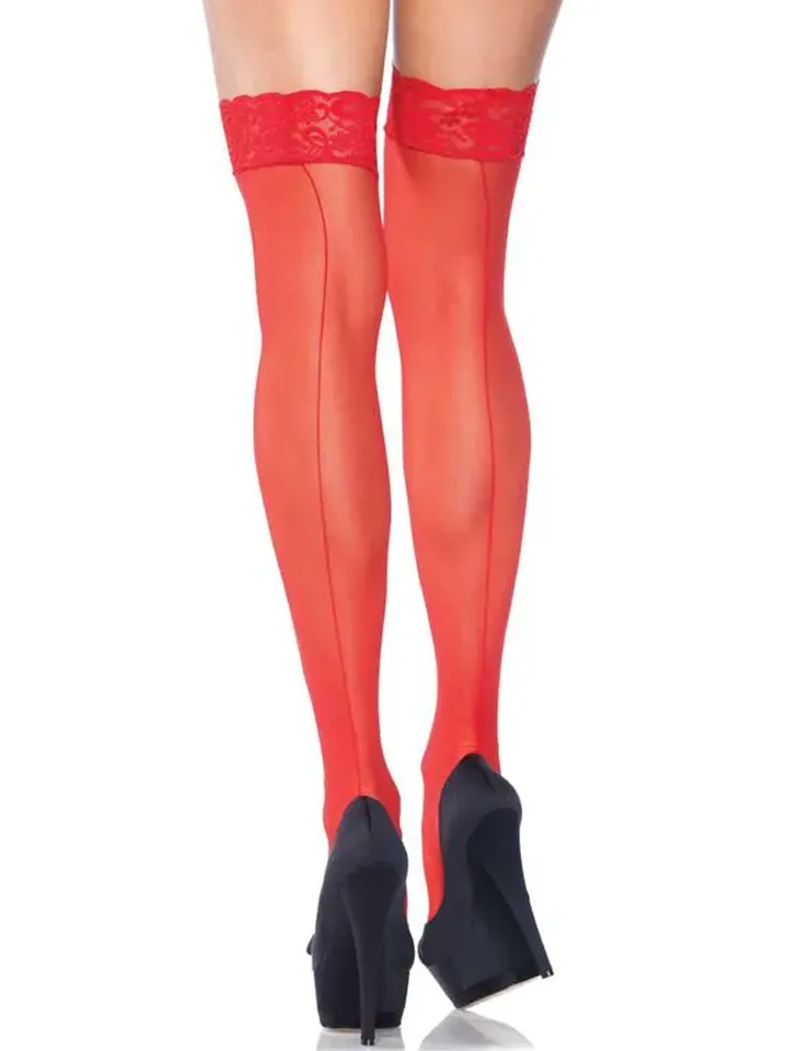 Leg Avenue Transparente Strümpfe mit Naht hinten in Rot - Strümpfe 1 [full]