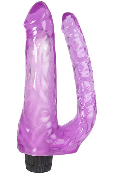 Lila vibrierender Jelly-Doppeldildo für doppelte Penetration - Vibrierender Doppel-Dildo 1
