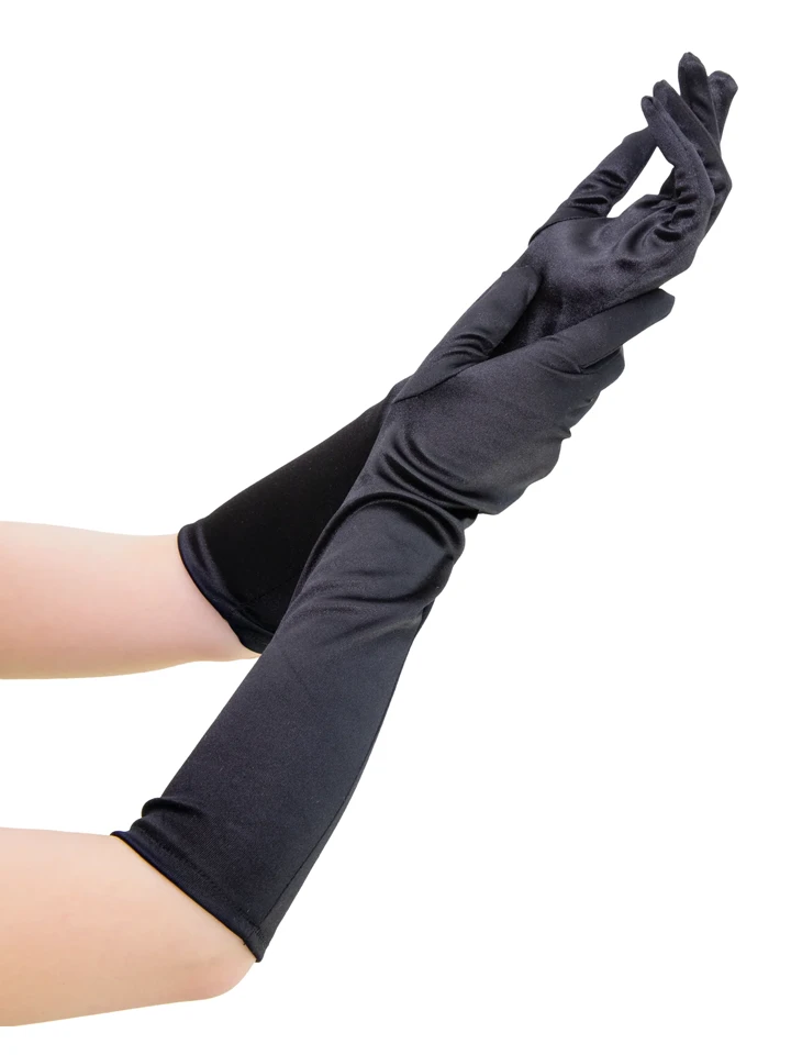 Long Black Satin Gloves 40 cm - Handschuhe 1 [full]