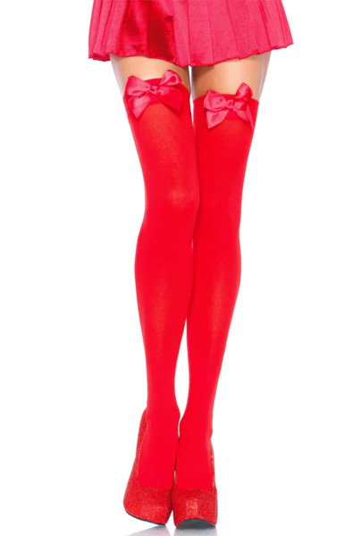 Nylon Overknees mit Schleife Rot - Stay-ups 1