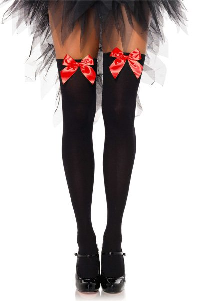 Nylon Overknees mit Schleife Schwarz/Rot - Strümpfe 1