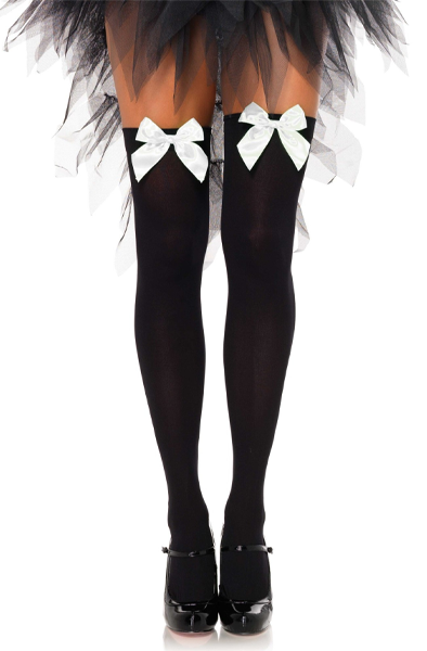 Nylon Overknees mit Schleife Schwarz/Weiß - Strümpfe 1