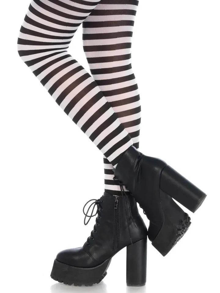 Nylon Striped Pantyhose Black/White - Strümpfe 1 [full]