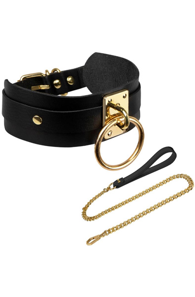 O-Ring Halsband & Leine Gold/Schwarz - Halsband & Leine 2