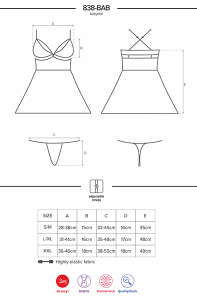 Obsessive 838-BAB Babydoll & String Schwarz - Sexy Dessous 5