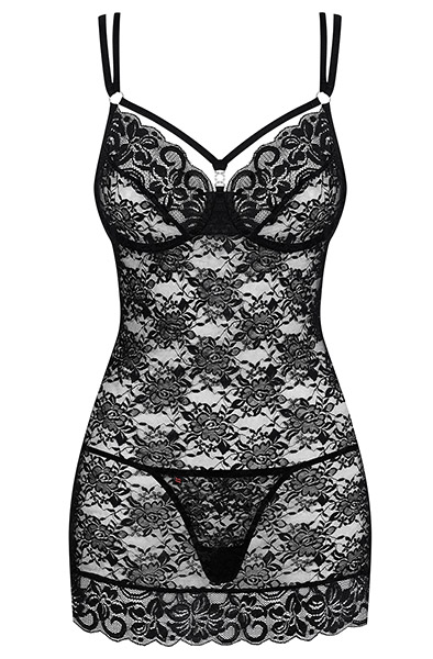 Obsessive 860-CHE-1 Negligé & String Schwarz - Sexy Dessous 3