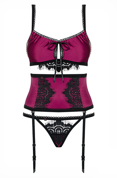 Obsessive 861-SEG-5 3-teiliges Set in Rosa - Sexy Kleidung 3