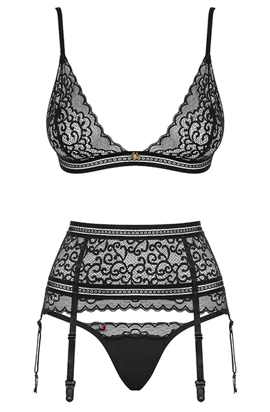 Obsessive Ailay 3-teiliges Set mit Strumpfhalter Schwarz - Sexy Dessous 3
