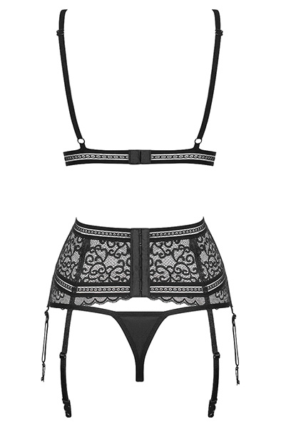 Obsessive Ailay 3-teiliges Set mit Strumpfhalter Schwarz - Sexy Dessous 4