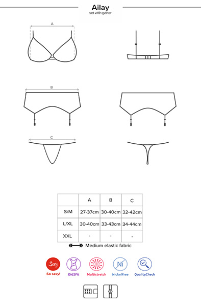 Obsessive Ailay 3-teiliges Set mit Strumpfhalter Schwarz - Sexy Dessous 5
