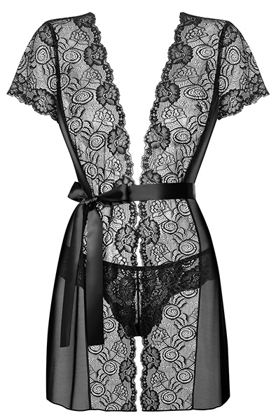 Obsessive Alluria Morgenmantel & String Schwarz - Sexy Dessous 3
