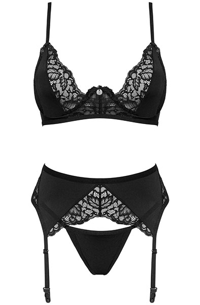 Obsessive Bellastia 3-teiliges Set Schwarz - Sexy Dessous 3
