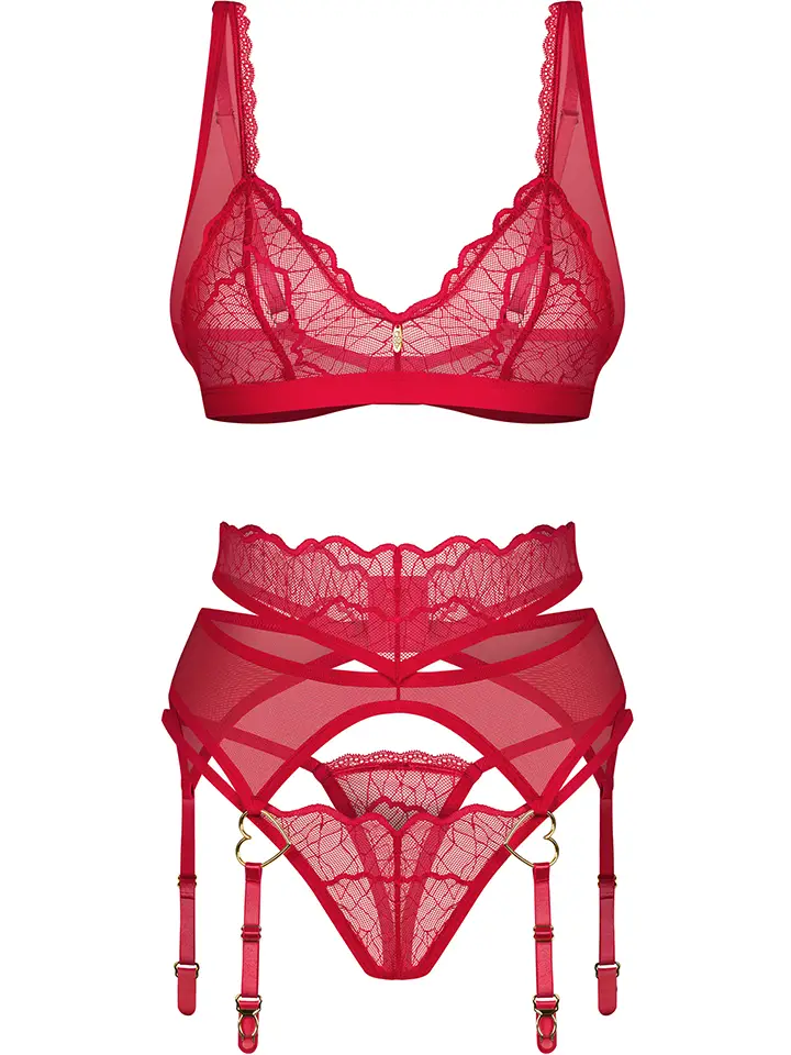 Obsessive Cupide Desir 3-pcs Set Red - Unterwäschen Set 3