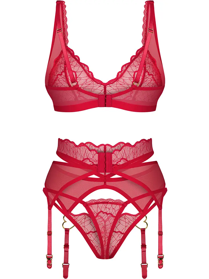 Obsessive Cupide Desir 3-pcs Set Red - Unterwäschen Set 4